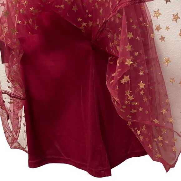 NWT LULUS Favorite Moment Burgundy and Gold Star Print Skater Dress M - Picture 5 of 12
